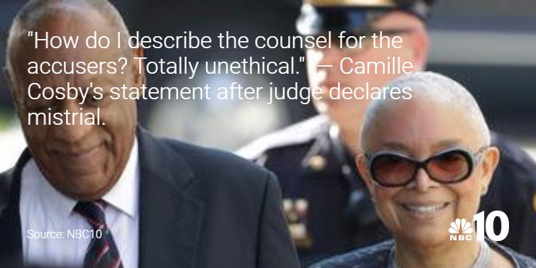 NBCPhiladelphia's tweet photo. Camille Cosby's statement after the judge's declaration of a mistrial was a fierce denunciation: https://t.co/J8ExQ9PMwL #CosbyCase https://t.co/kSHAblwybY