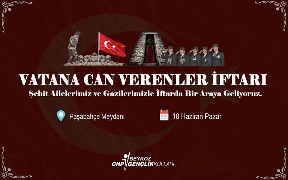 Yarın Paşabahçe Meydanında Geleneksel olarak her yıl düzenleyeceğimiz "Vatana Can verenler" iftarımıza tüm halkımız davetlidir.