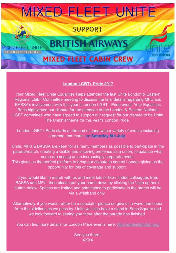 BAsolidarityMF's tweet photo. MFU will be present at the London Pride on the 8th of July. Come and show your support #BAlowpaynoway #povertypay #Pride2017 #pridelondon https://t.co/oxLD4MOCBY