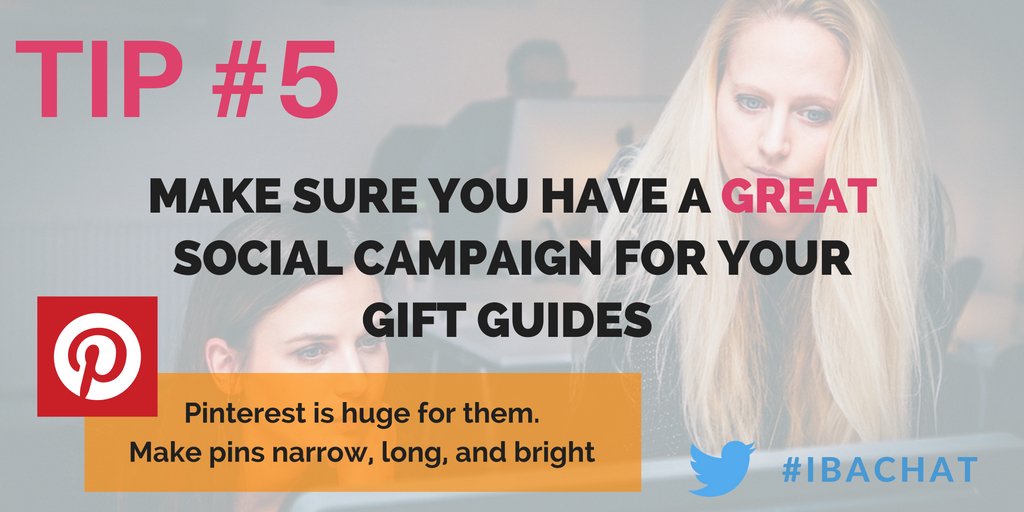 haleysvintage's tweet photo. TIP5: Make sure you have a great social campaign for gift guides @Pinterest is huge for them. Make pins narrow, long, and bright. #IBAChat https://t.co/clIgGrOWWm