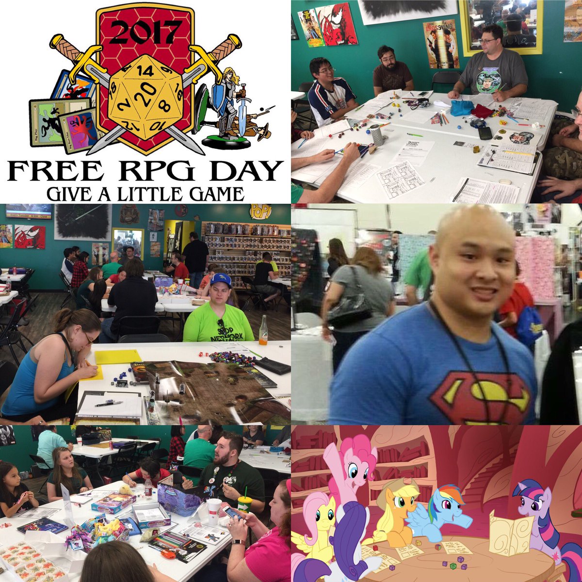 DLairHouston's tweet photo. Free RPG Day! Come join in the fun! #darknova #mlprpg #freeRPGDay #Starfinder #DCC @MyLittlePony @FreeRPGDay @DCC https://t.co/Zgx7KVUDx1
