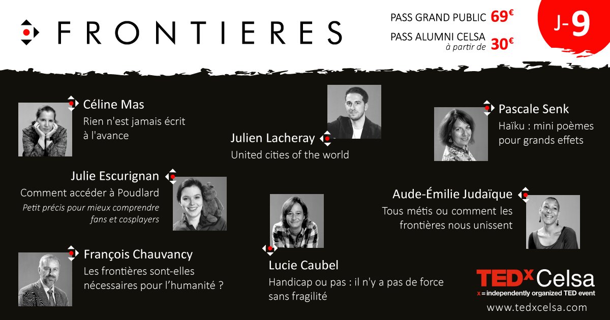 CelsaJuniorCom's tweet photo. Embarquez pour  #Frontières, #TEDxCelsa2017, Mardi 27 Juin, 19h, Google #TEDx #Celsa #frontieres #celsaalumni 👉 https://t.co/ucPDQfboIJ https://t.co/UbROSYoJAX
