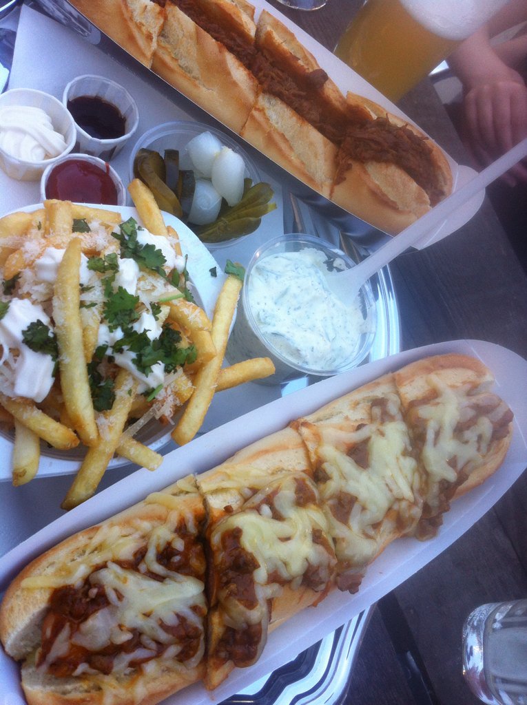 profpaulward's tweet photo. Now you see it. Now you don't. Beer &amp; 2 hotdogs, fries, tsatziki, pickles @TheDogHouseHD @TheGroveHudds https://t.co/BiwmWvkK31