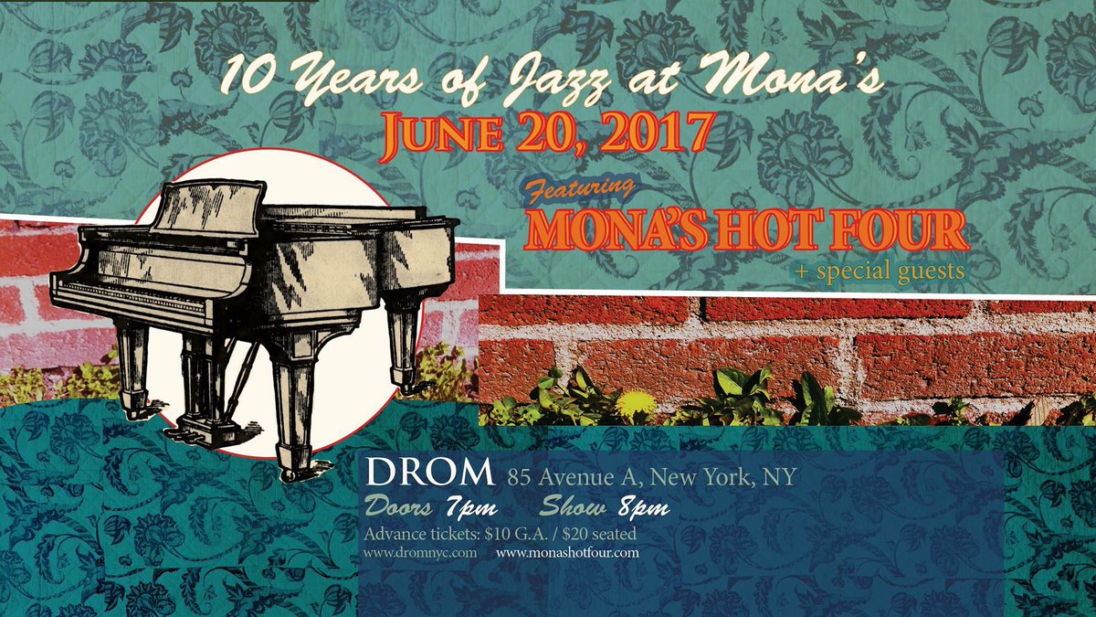 DennisLichtman's tweet photo. @MonasHotFour 10th anniversary show @dromnyc this Tuesday! 8pm. Tix: https://t.co/hcd0sCS0Po https://t.co/HEGoIJtN21