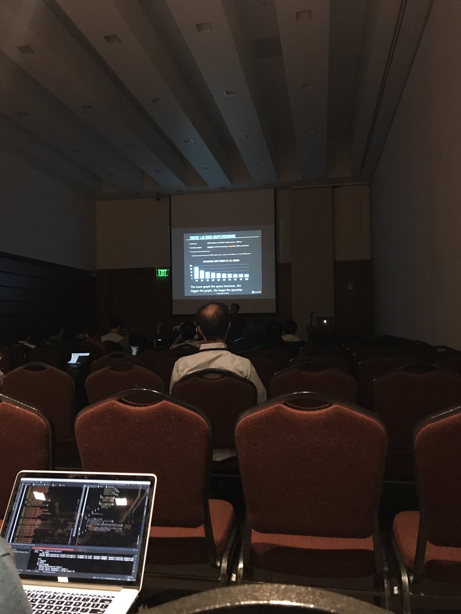 Harsh9t's tweet image. When you have dark theme slides make sure you do what #graphSQL guys did -> turn off the lights 😎 @GraphDay #gdsf17