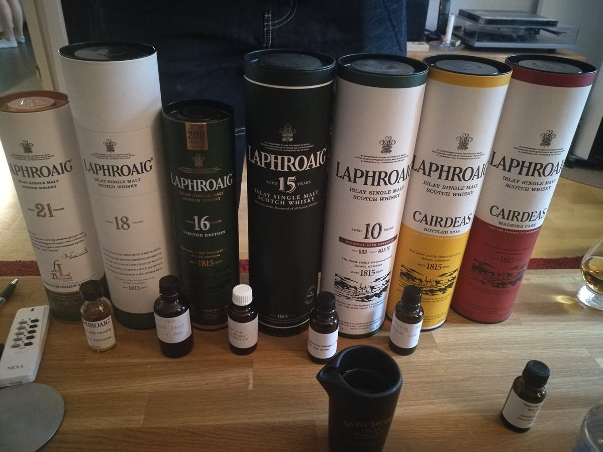 therealaflodal's tweet photo. 12 different #Laphroaig in one evening? Iodine overload!
That 21yo for Friends of Laphroaig though...
#islay #whisky #peat #singlemalt https://t.co/35TyoFuBsO