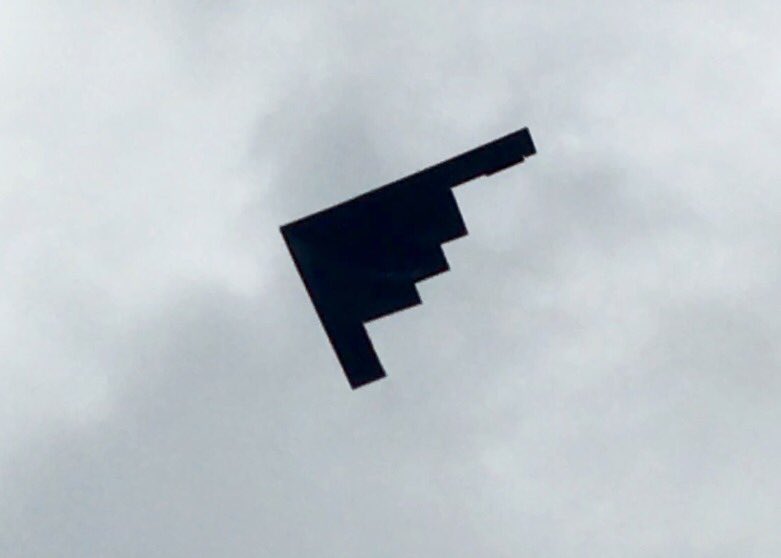 IronCaniac's tweet photo. A mustachioed A-10 flying tank, the @usairforce Drill Team, a transforming V-22, and a B-2 stealth bomber fly-by! All seen at #InFlight17! https://t.co/sw67rhZlkF