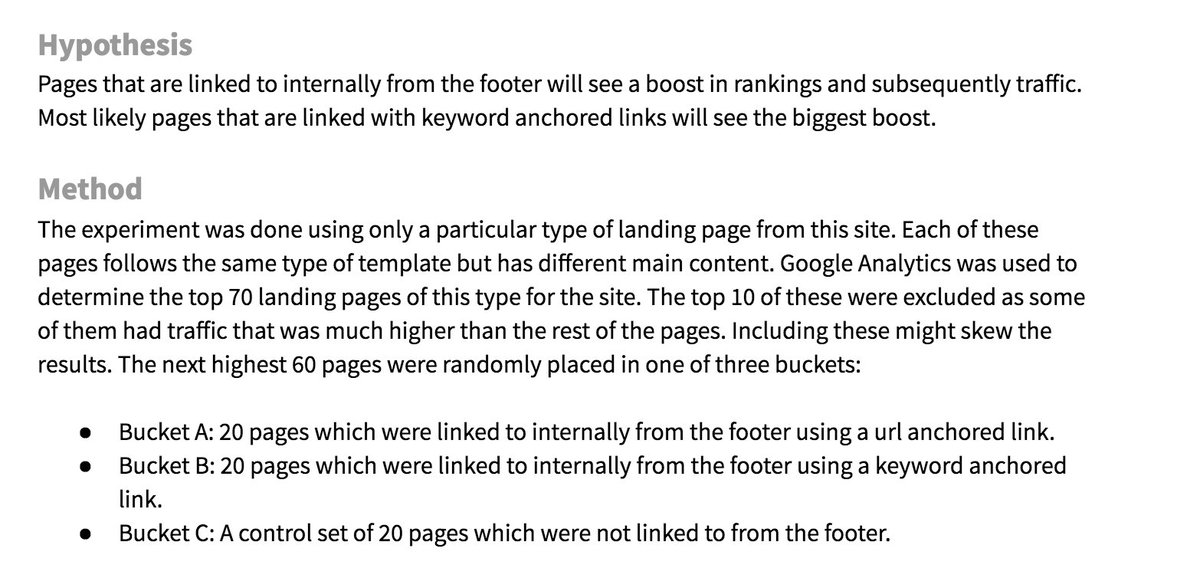 Marie_Haynes's tweet photo. Just set up a new SEO experiment to see whether linking internally from the footer helps improve rankings/traffic. https://t.co/GxV2mbr8lE