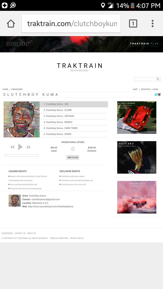 rareflavr's tweet image. Check out the work by @clutchboykuma uploaded on #tracktrain. Dope Beats for music and film! #shop #Video  #music 
 traktrain.com/clutchboykuma