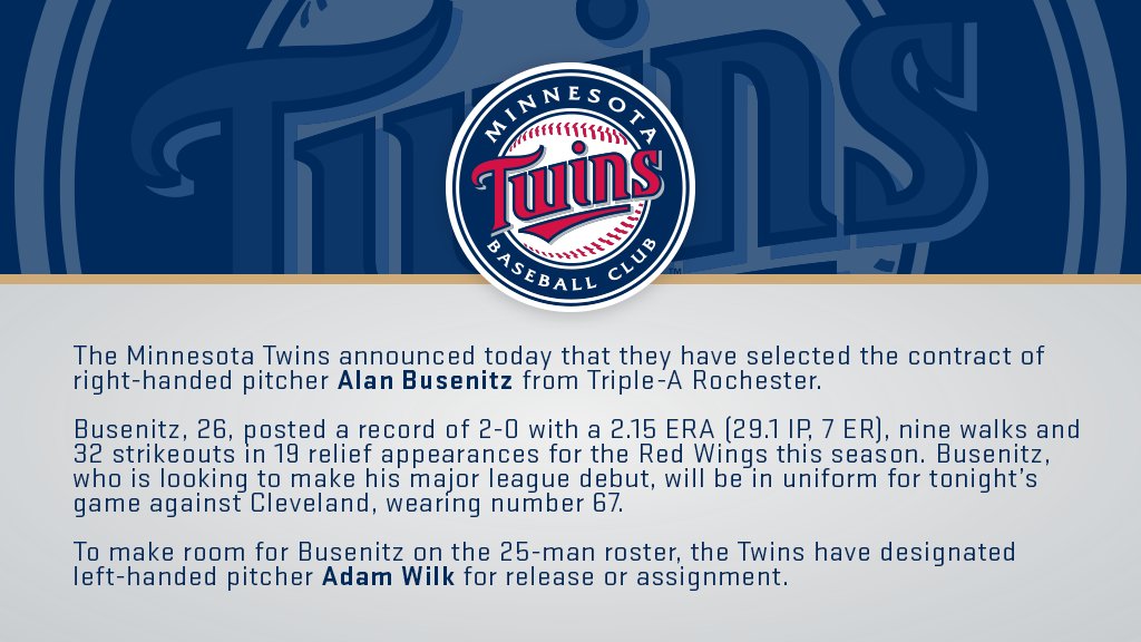 #MNTwins select the contract of RHP Alan Busenitz from Triple-A. https://t.co/3rY1Msaynr