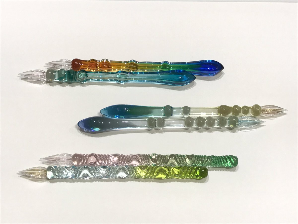 川口剛氏 ガラスペン】 色鮮やかなガラスペン 四角・丸・ねじり と3