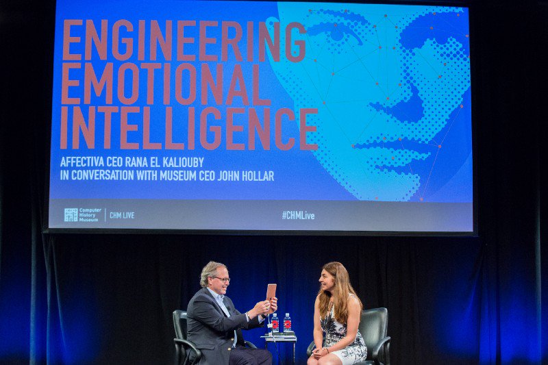 ComputerHistory's tweet image. Watch the Museum’s @jchchm demo @Affectiva emotion recognition technology with @kaliouby: bit.ly/2rILTAZ #chmlive