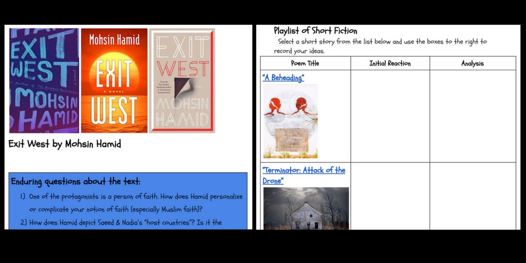 Lyricalswordz's tweet photo. Here is a #hyperdoc we created for Exit West for you to use in your classroom! Feel free to modify it! https://t.co/lPmTtPtx6g #APBKCHAT https://t.co/vtNMrjpRQw