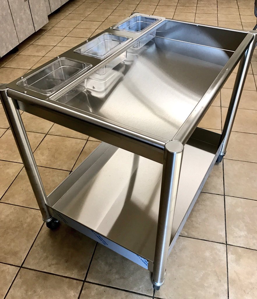 OCFab_LTD's tweet photo. Recent project we did for a customer in Sask. Dish and Utensil table for a buffet line. #ocfab #stainlesssteel https://t.co/rx4Xzm3EMx