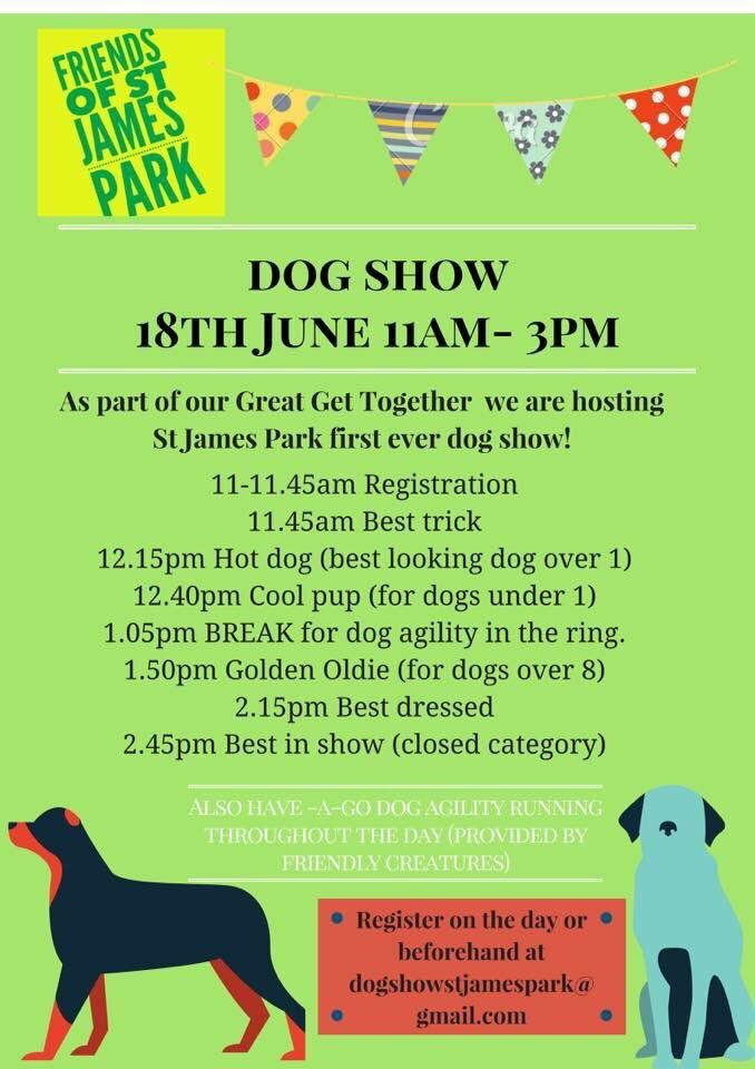 Great get together in St James Park today. There's even a dog show, which it seems I'm MC for. Expect dog related chaos.