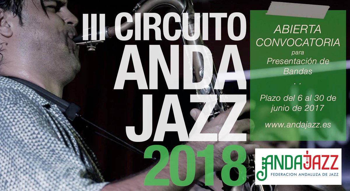 AndajazzFed's tweet photo. ¿Quieres tocar por toda Andalucía con tu grupo de #jazz? Abierta la Convocatoria del III Circuito @Andajazz! todo en https://t.co/xQr1rOXCS4 https://t.co/RE0VVY2AZv