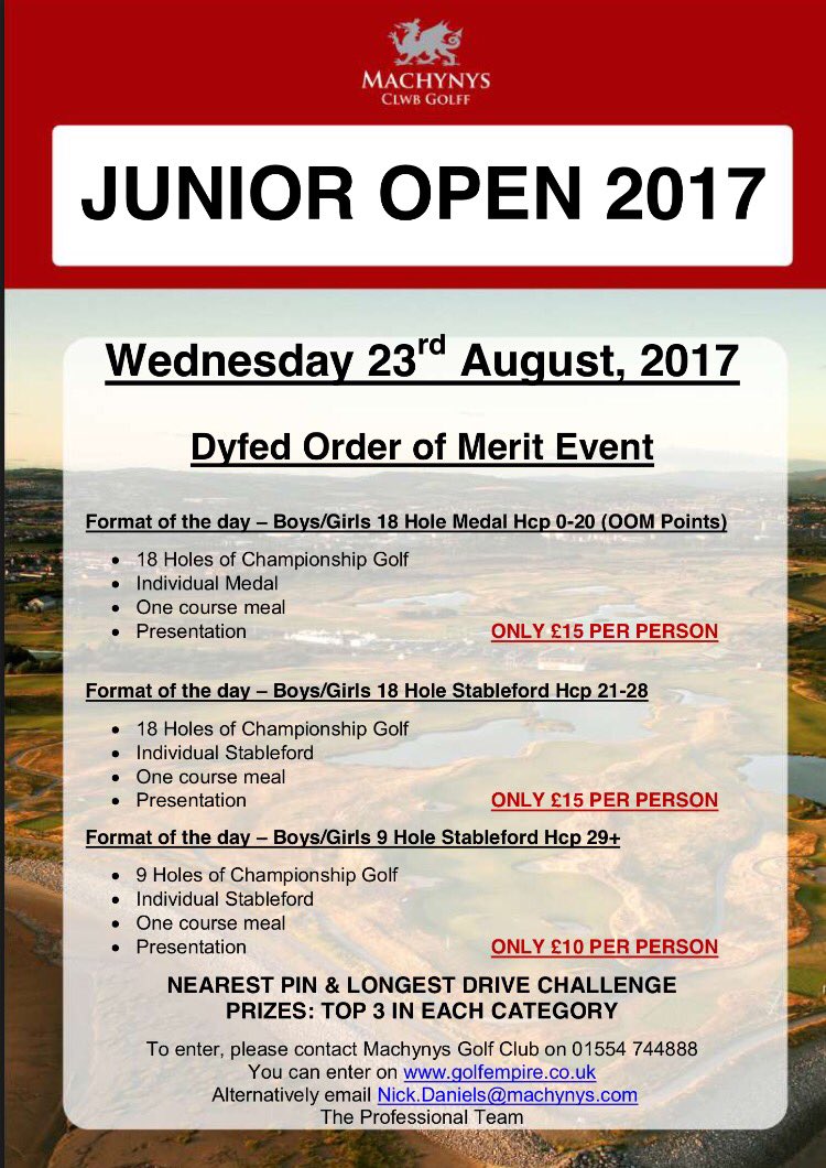 MachynysGC's tweet image. Junior Open at #Machynys Dyfed Order of Merit Event. Entry sheets have been sent out to all local golf clubs.