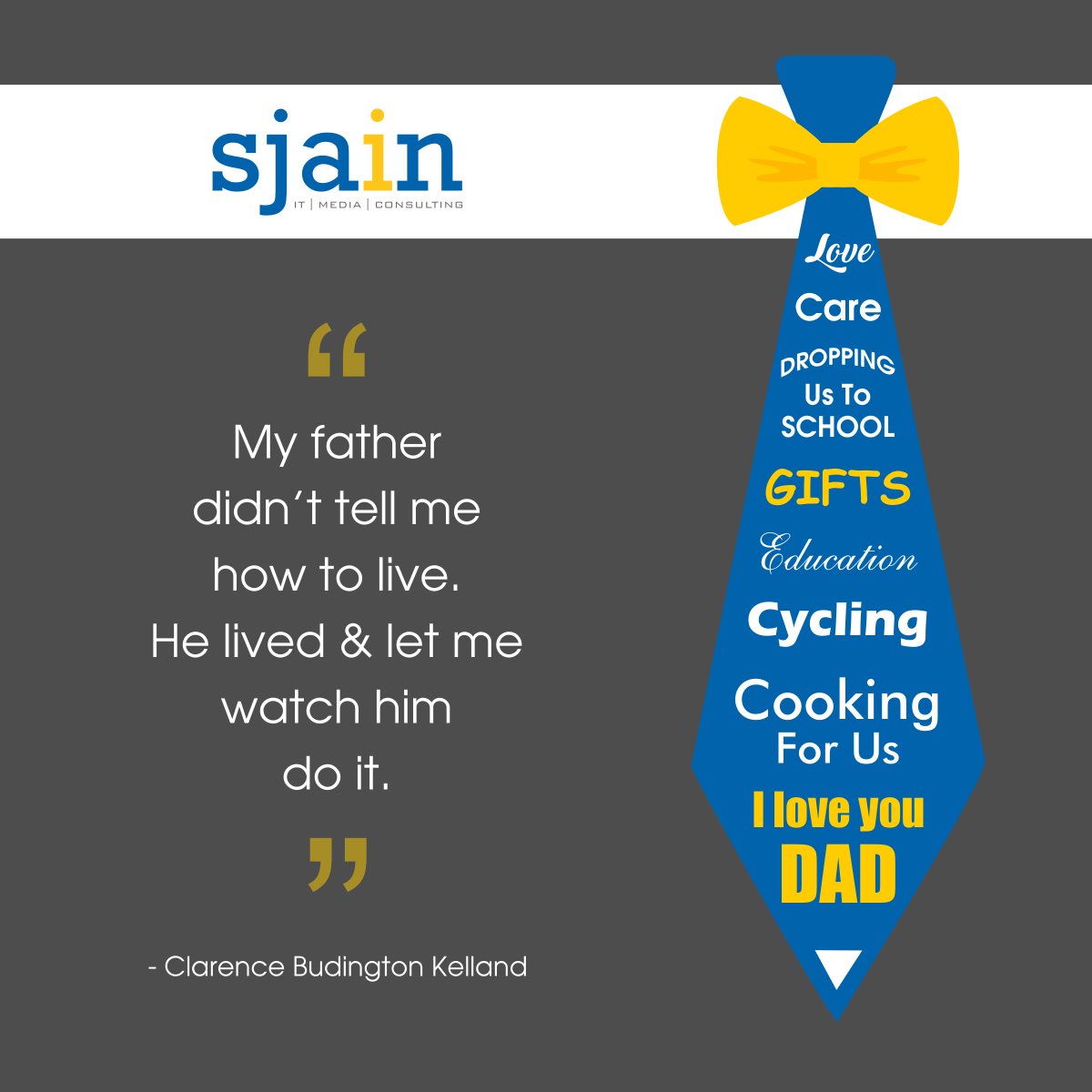 DMSInfosystem's tweet photo. "My father didn't tell me how to live. He lived and let me watch him do it."
~ Clarence Budington Kelland
#HappyFathersDay https://t.co/WRxW2PdN8I