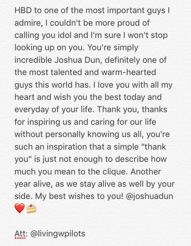   Infinite thanks for all, and happy birthday Josh Dun! 