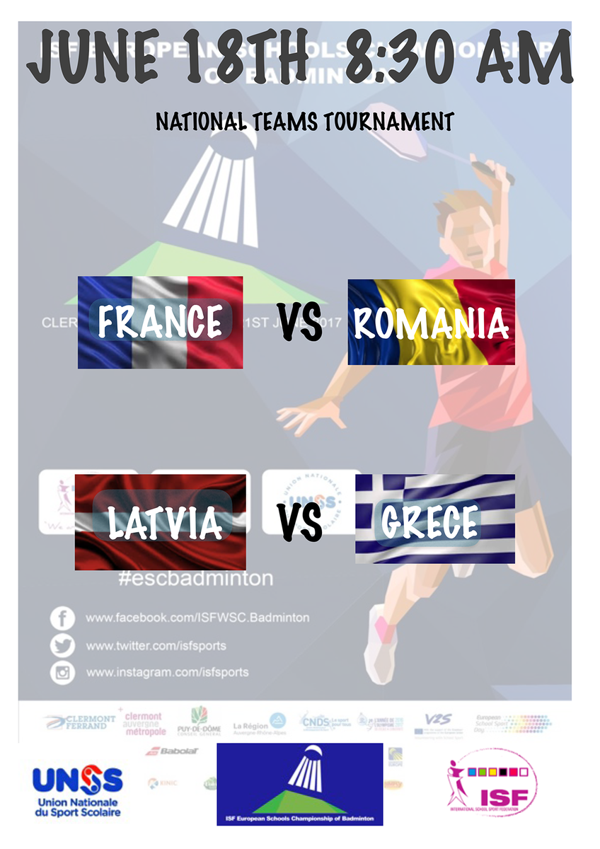 ISFsports's tweet photo. On the central court (Nยฐ1) LIVE STREAMING #LATVIA vs #GREECE just started ! #ESCbadminton 2017 ! https://t.co/SZ6E7IlEcw https://t.co/MjUx2z7YK9