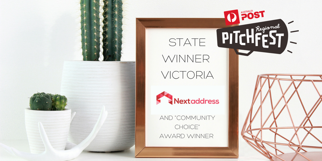 nextaddress22's tweet photo. Next Address - proud winners of @pitchregional Victorian State Final & People's Choice! #winners #APregionalpitchfest #nextaddress https://t.co/55hNkx2l2g