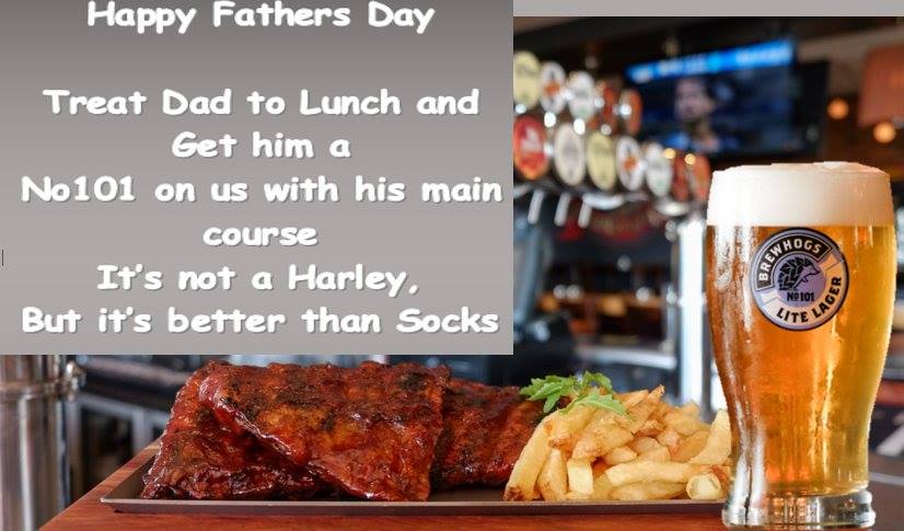 HogsHazelwood's tweet photo. Treat dad to lunch and have a No101 beer on us! #Onlyathogs #Fathersday #Craftbeer https://t.co/PfeDrCZ4sO