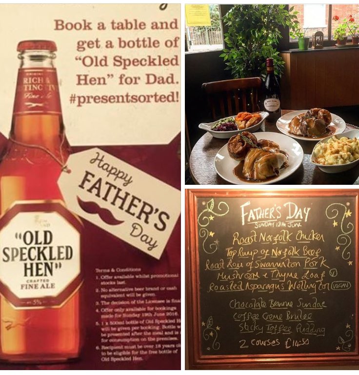 There's still time..book a table for Fathers Day lunch &amp; receive a complimentary bottle of Speckled Hen for dad to take home 01603 632447