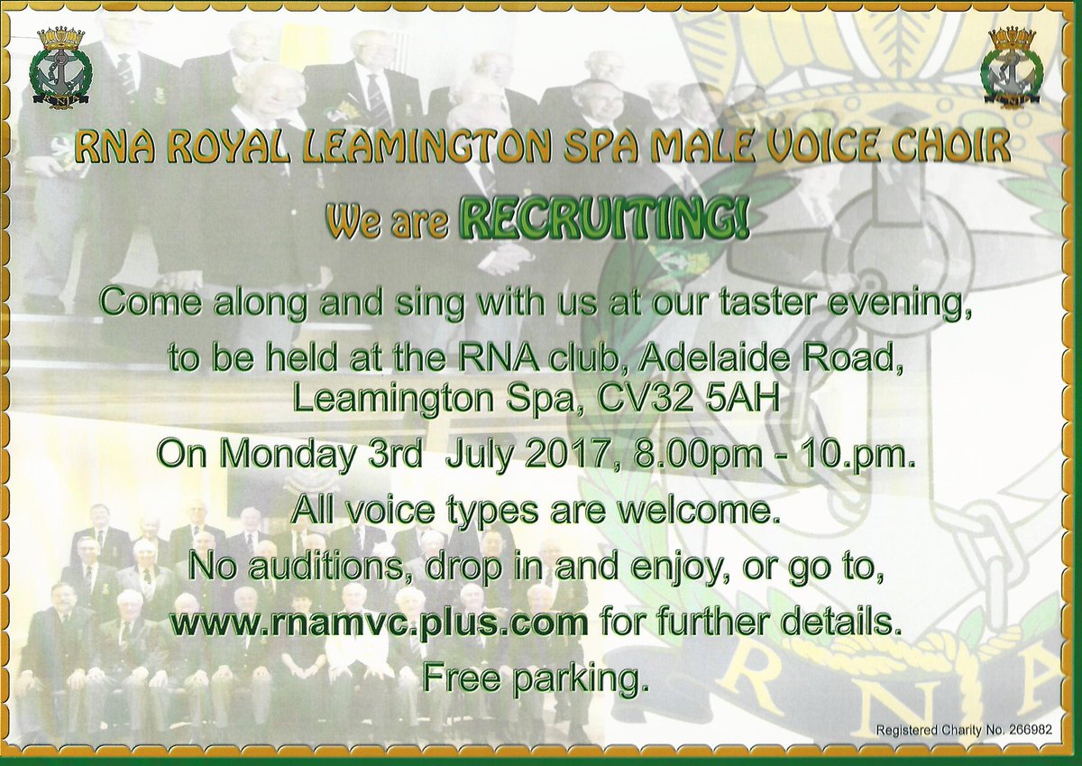 MoirF's tweet photo. Feel like singing? Come alon to our recruitment evening #RNAMVC in Leamington Spa https://t.co/0ubHUxZ2aM