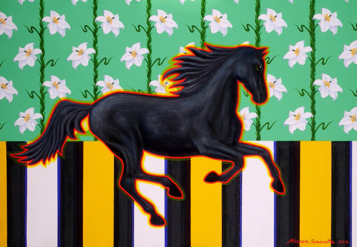 simonet_michele's tweet photo. CAVALLO AL GALOPPO CON GIGLI N.2 - 2015 - olio su tela 70x100cm #arte #art #artisti #artists #kunst #kuns #twitart #popart https://t.co/J3BYTiQP8C