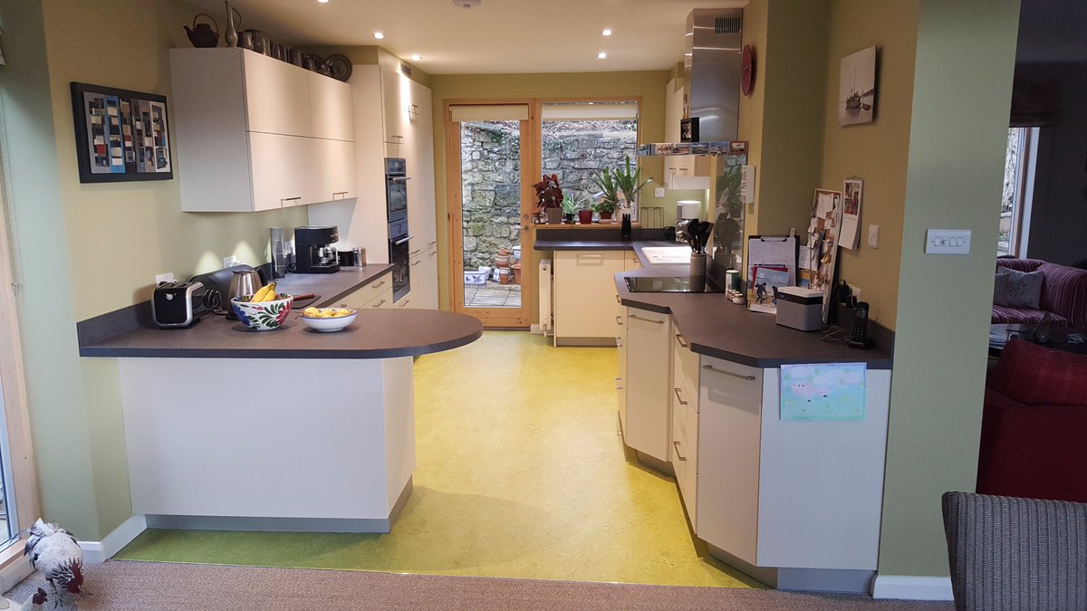 kitchensinbath's tweet photo. A Kitchen we finished last year, Schmidt matte units &amp; worktop with a modest peninsular, AEG appliances &amp; built-in downlighters. https://t.co/u9yp2qMwim