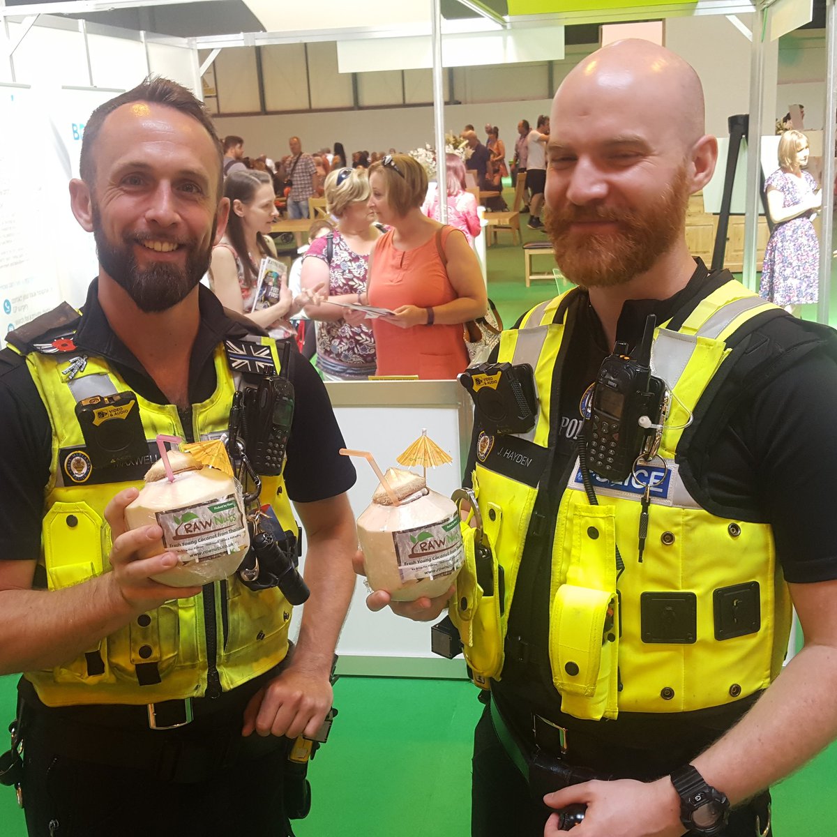 rawnutsuk's tweet photo. Raw Nuts - keeping @WMPolice  hydrated during a busy day at the NEC in Birmingham! #coconutwater  #youngcoconuts #GFSSummer #rawnutsuk https://t.co/d8HstLzxM0