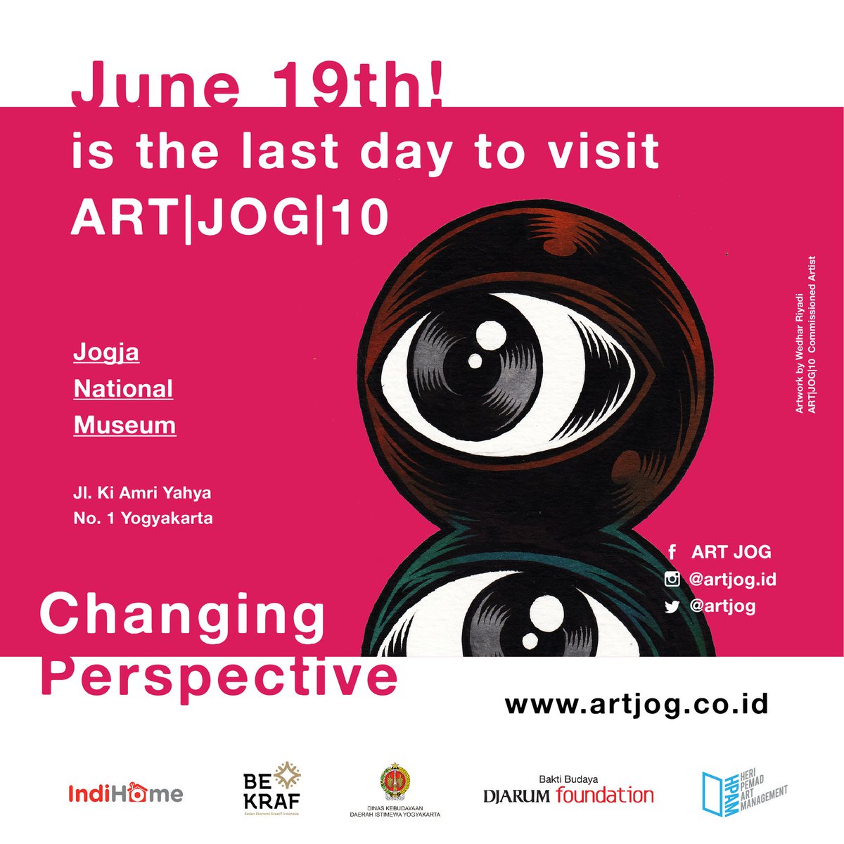 artjog's tweet photo. Tinggal 1 hari lagi, jangan sampai terlewat tahun ini!
#ARTJOG10 akan selesai pada tanggal 19 Juni besok lho 😉 https://t.co/zKhca9WxSt