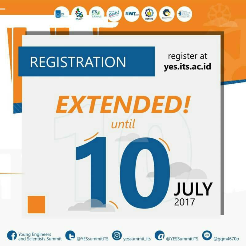 BEM_ITS's tweet photo. YES Summit registration is EXTENDED until July 10th 2017! Click https://t.co/ZZXAfKoLR1 for more info!
#YESSummitITS
#ITSSurabaya https://t.co/AfOM8CoALL