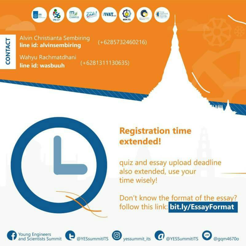 BEM_ITS's tweet photo. YES Summit registration is EXTENDED until July 10th 2017! Click https://t.co/ZZXAfKoLR1 for more info!
#YESSummitITS
#ITSSurabaya https://t.co/AfOM8CoALL