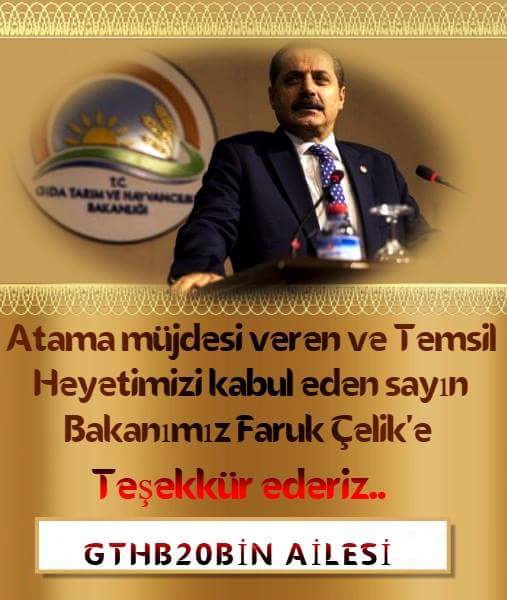 <a href="/farukcelikcomtr/">Faruk Çelik</a> Atama müjdesi verdiğiniz için ve temsil heyetimizi kabul ettiğiniz için teşekkür ederiz bakanım. Babalar gününüz kutlu olsun #GTHB20BİN