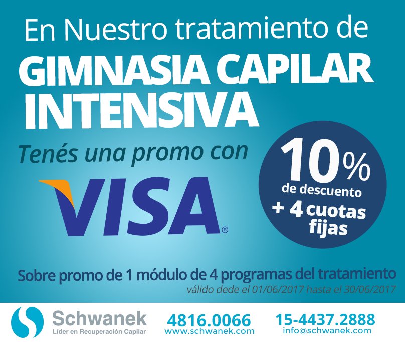 Schwanek_'s tweet photo. #PromoVISA En Nuestro tratamiento de Gimnasia Capilar Intensiva. Tenés una promo con la tarjeta #VISA 4 cuotas fijas + 10% de descuento. https://t.co/BDDenyYORz