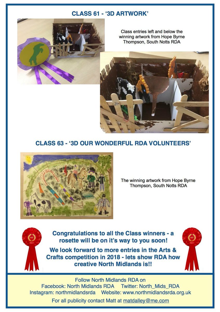 Our Regional Arts &amp; Crafts Comp's Results has been announced - Congrats to our Fab Four winners who head off to <a href="/RDAnational/">Riding for the Disabled Association (RDA)</a> Champs!!! 🐴🎨🏆🎉