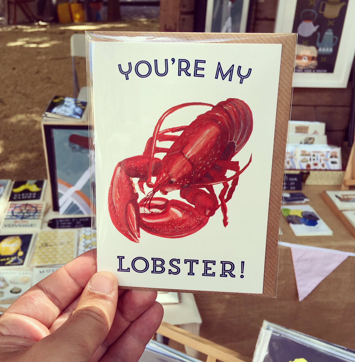 StudioScrase's tweet image. Don't be a lobster today - wear sunscreen! Come visit our stand at Bath Independent Market - we have cards and prints for all occasions ☀️😅