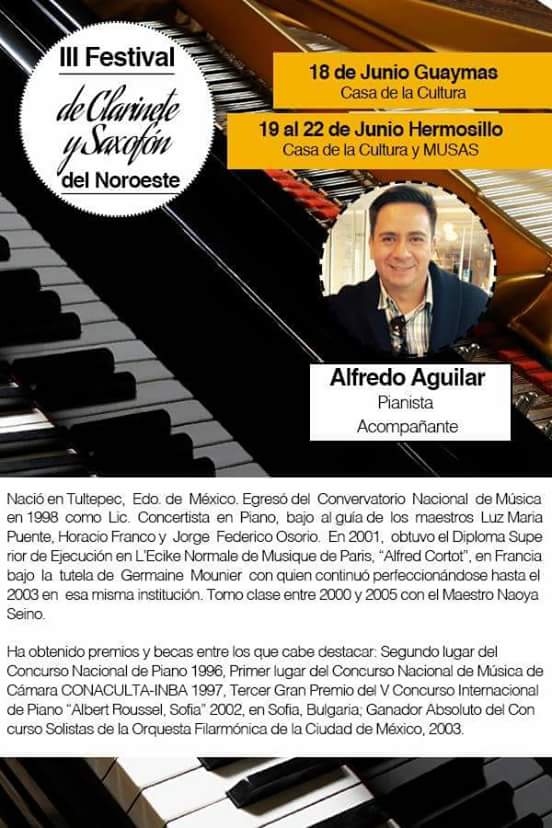 ariel_noriega's tweet photo. Hoy recital del III Festival de Clarinete y Saxofón, 7pm Casa de la Cultura.
ENTRADA LIBRE!
#CulturaGuaymas #Guaymas https://t.co/k4lM0pWmP1