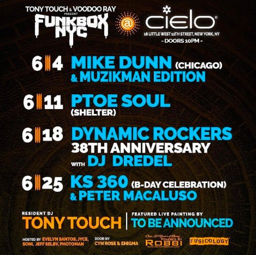 fusicology's tweet photo. Tonight NYC @DJTONYTOUCH &amp; @MrVoodooRay pres. @FUNKBOXNYC #DynamicRockers Anniv w/ #DjDredel @CieloClub https://t.co/Or6mlnwXRG #FunkBoxNYC https://t.co/fTiBGhA34C