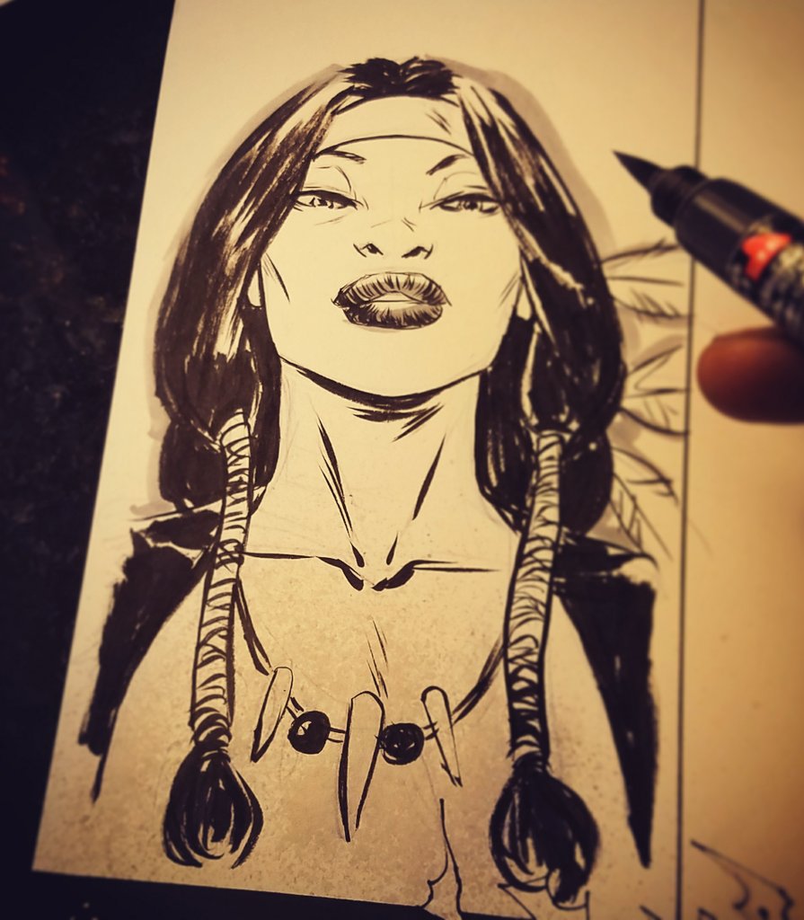 sanfordgreene's tweet photo. Dani Moonstar head sketch... First time drawing her. She's pretty dope! #HeroesCon https://t.co/EogYd1YV90