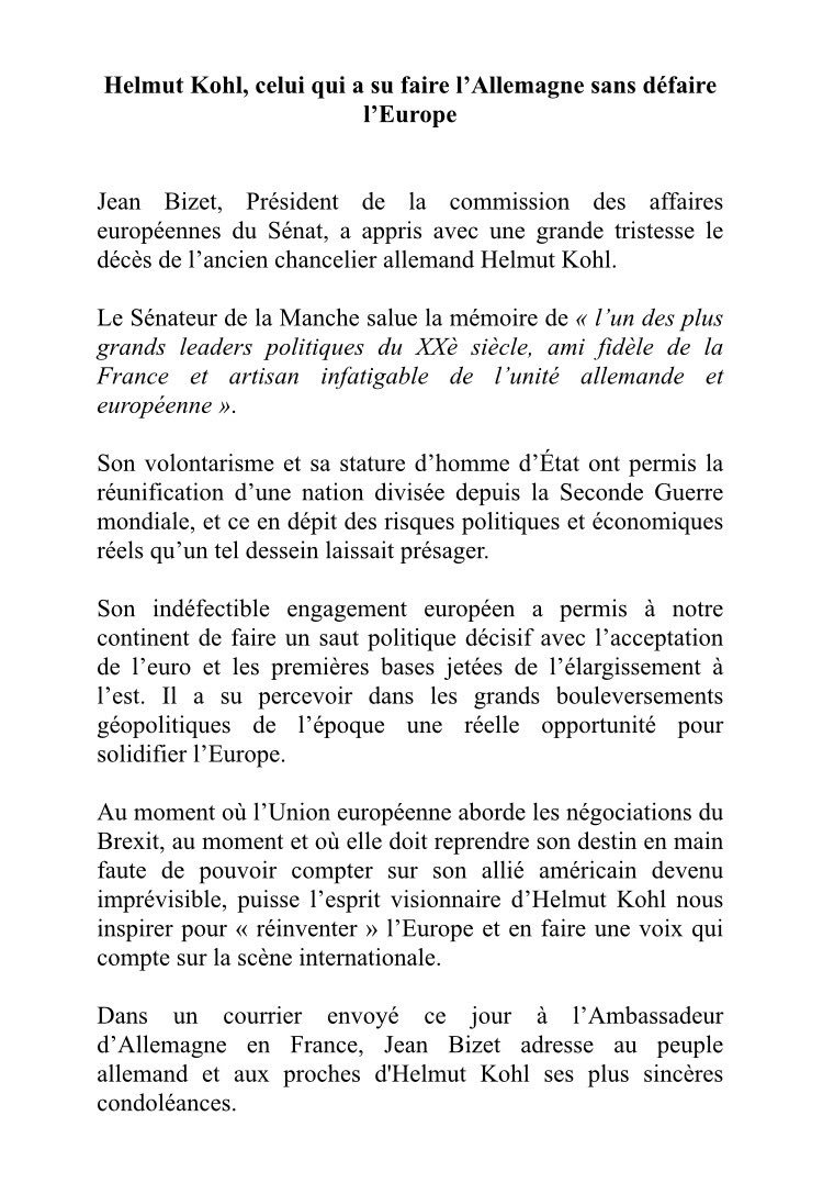 🔹COMMUNIQUÉ🔹
Helmut #Kohl, celui qui a su faire l'Allemagne sans défaire l'Europe.