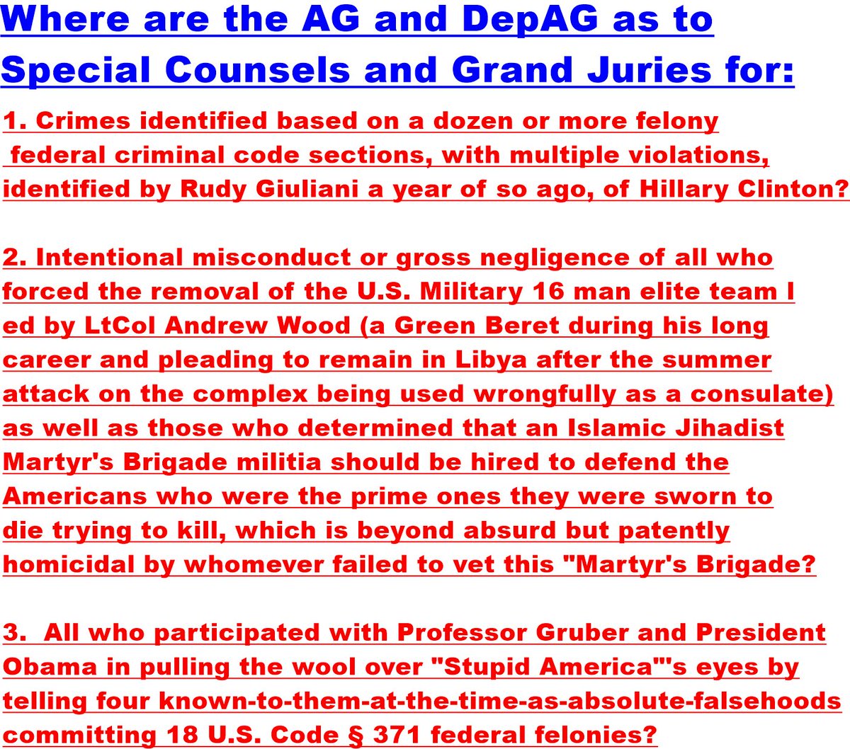 TrashTheCorrupt's tweet image. @LizWFB @ArthelNeville each must ask
Why no one calling4 #SpecialCounsels 4
#3Clinton &amp;amp; #ObamaGruberFraudGang
#JudgeJeanine #JudgeNap
#MALA