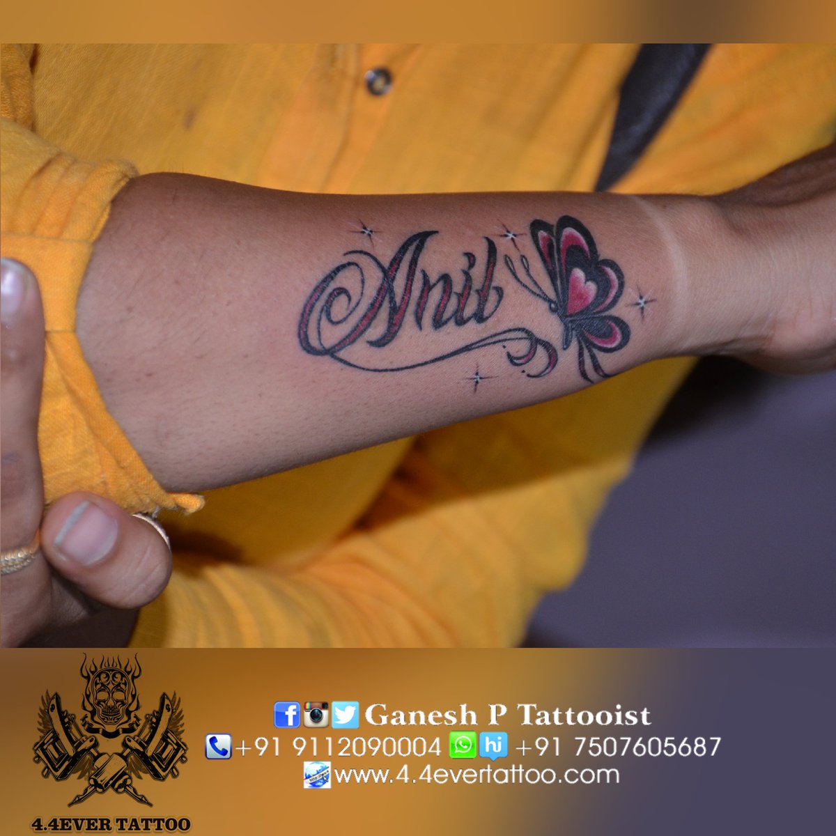 Ganesh P Tattooist on Twitter femal tattoo Anil Lettering with  butterflytattoo tattoo By Ganesh Panchal tattooist nandedcity  httpstcouk1inDjHXN 2017 httpstco29SsfuPPUy  Twitter