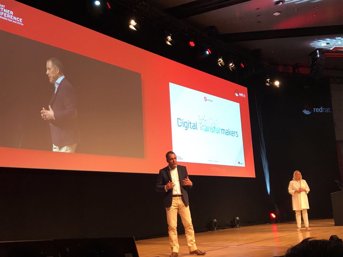 Devoteam's tweet photo. Our COO @SebChevrel is on stage with Petra Heinrich for the @RedHatPartners Conference EMEA https://t.co/FapDrUQw8q