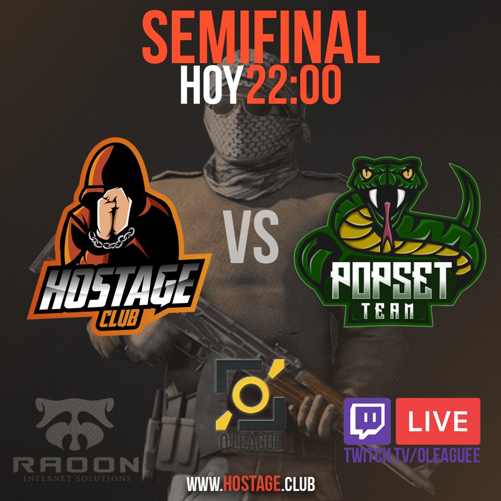 HostageClub's tweet photo. Hoy toca partidazo en @OLeague_es 

@HOSTAGEclub  🆚 @TeamPopset 

🏆 SEMIFINAL #LigaGO
🕙 22:00h
🛡️ BO3
📺 https://t.co/iwWup7xOMv 

#GoHOSTAGE https://t.co/l3xo8FCjxe