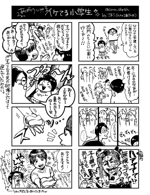【イケてる小学生】前半いらなかったかもしれないけど…後半でそのモヤモヤが浄化されたよって話✨😇✨ありがとうボーイたち…!ちなみに男の子たちはママ+幼子たちとは無関係だったw
#育児漫画 #育児絵日記 