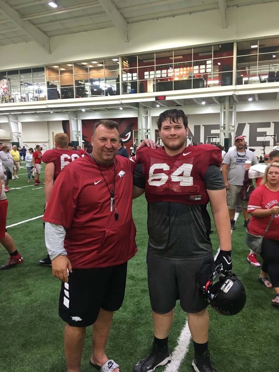 Riley_Rainwater's tweet photo. Had a great time at the razorback trench hogs camp, excited to know @OLINEPRIDE will be keeping an eye on me this season #WPS #uncommon https://t.co/sMbFztqJkv