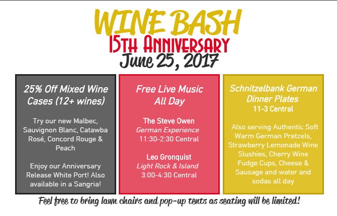 This is our big Anniversary year and you do NOT want to miss our Wine Bash! ONE WEEK FROM TODAY! #winzerwaldwinebash