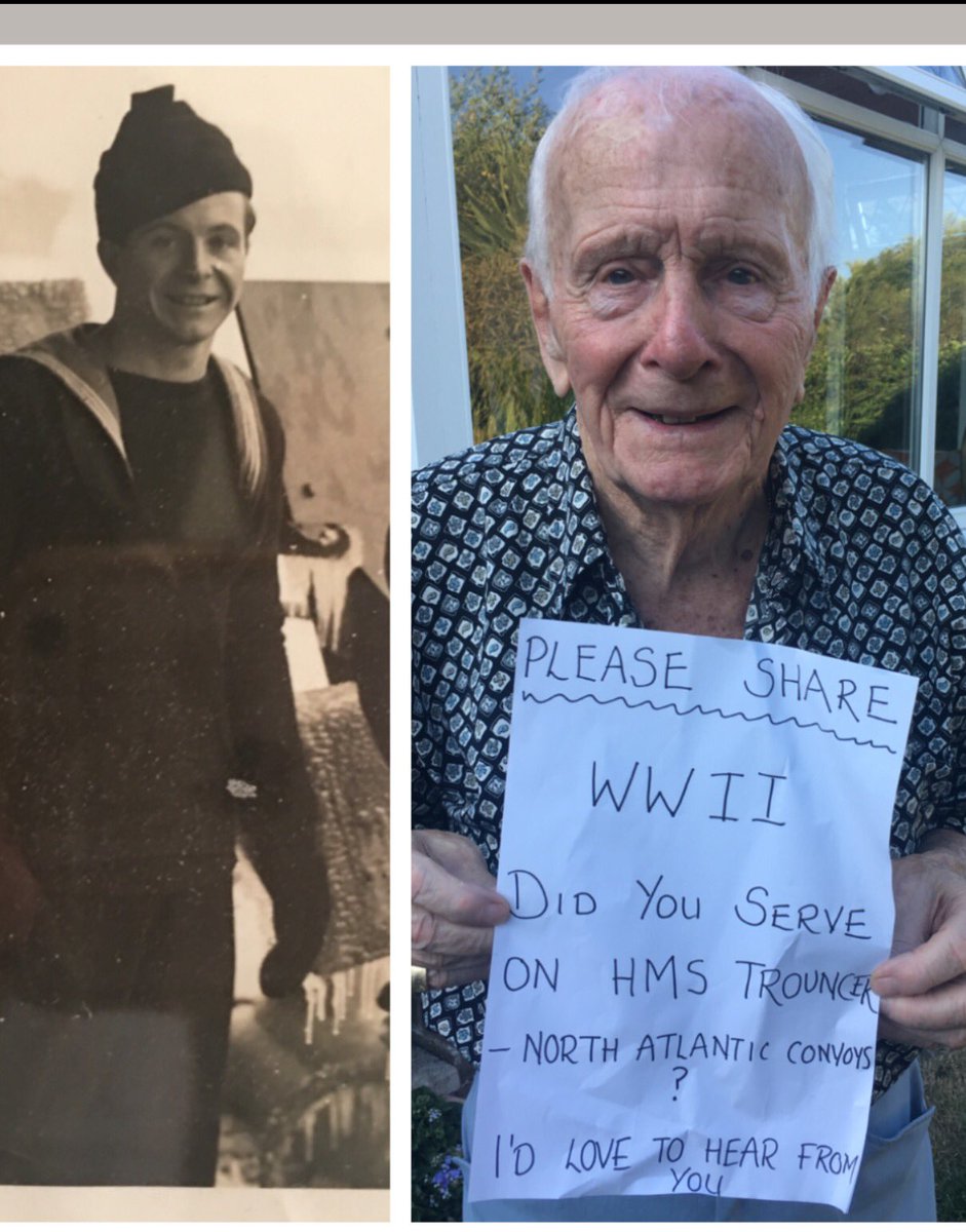 My darling Dad (Bob Flegg aged 92) is looking for WW2 shipmates from HMS Trouncer/Thane on the North Atlantic convoys..please RT #ReuniteBob